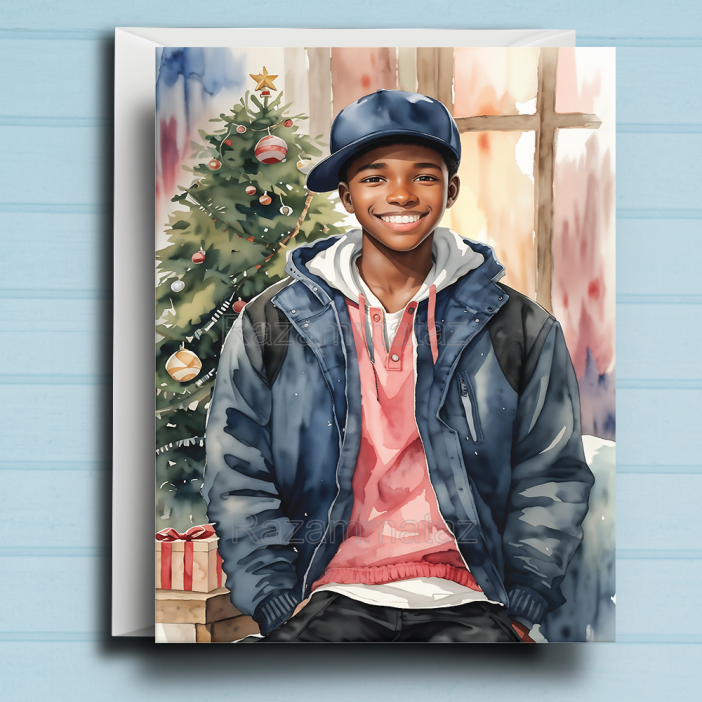 Black Boy W Christmas Card